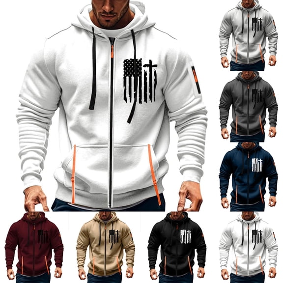Babcutegg Mens Full Zip Hooded Jacket Drawstring Casual Graphic Athletic Track Coat with Pockets Navy Size 4XL
