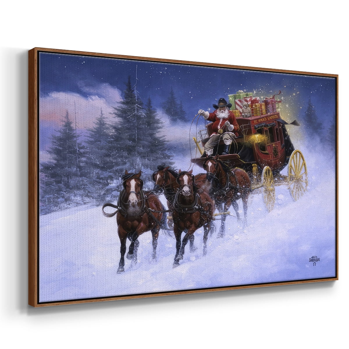 Nick's Express - Framed Gallery Wrapped Holiday Canvas - 17 x 25 - Rosewood Frame
