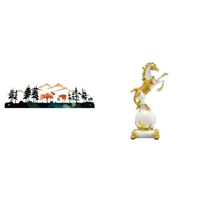 Tnarru Décoration Murale Cheval Cerf Sculpture Suspendue pour Clôture de Jardin Extérieur Intérieur Porche Statue Moderne Collection Ornement de Table Sculpture Animale pour Chambre Centre de Table Cheminée