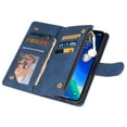 thumbnail image 3 of iPhone 13 Pro Wallet Case, Soft Leather Zipper Magnetic Buckle Horizontal Flip Cover with 5 Card Slots, Blue, 3 of 8