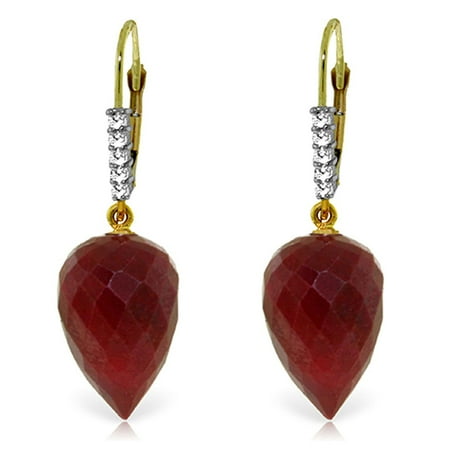 - ALARRI 26.25 Carat 14K Solid Gold Drop Briolette Ruby Diamond Earrings.