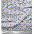 thumbnail image 1 of Soimoi Blue Rayon Fabric Nest,Insect & Bird Cartoon Decor Fabric Printed BTY 56 Inch Wide, 1 of 1