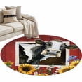 thumbnail image 2 of Cows Sunflowers 3ft Area Rug, Spring Botanical Floral Bees Red Barn Washable Non-Slip Small Round Rugs for Entryway Bedroom Kitchen, Soft Circle Carpet for Dining Room, Playroom Nursery Rug, 2 of 9