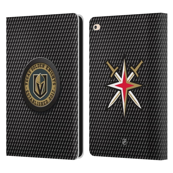 Head Case Designs Officially Licensed NHL Vegas Golden Knights Puck Texture Leather Book Wallet Case Cover Compatible with Apple iPad Air 2 (2014)