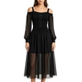 thumbnail image 4 of JOANKDMI Women's Gothic Midi Dress Elegant Vampire Costume Cold Shoulder Sheer Long Sleeve Lace-up Corset for Roleplay Halloween Party Outfit Chic, S-3XL, 4 of 8