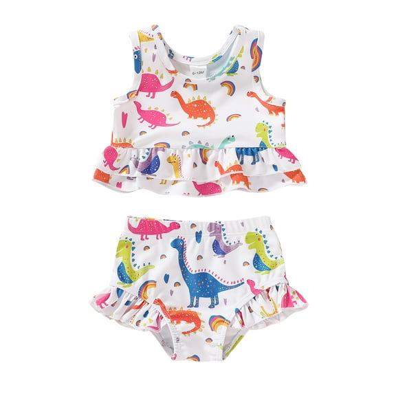 Happy Town Toddler Baby Girls Clothes Summer Sleeveless Two-Piece Swimsuit Sets Kids Bathing Beach Suit
