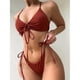 thumbnail image 5 of Conjunto de bikinis de traje de baño para mujer, parte superior de bikinis con cordón y parte inferior lateral con lazo ajustable, conjunto de trajes de baño de dos piezas, 5 of 5