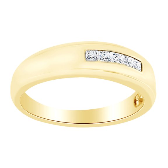 AFFY Round Cut White Natural Diamond Men's Band Ring In 14K Solid Yellow Gold (0.25 Ct)