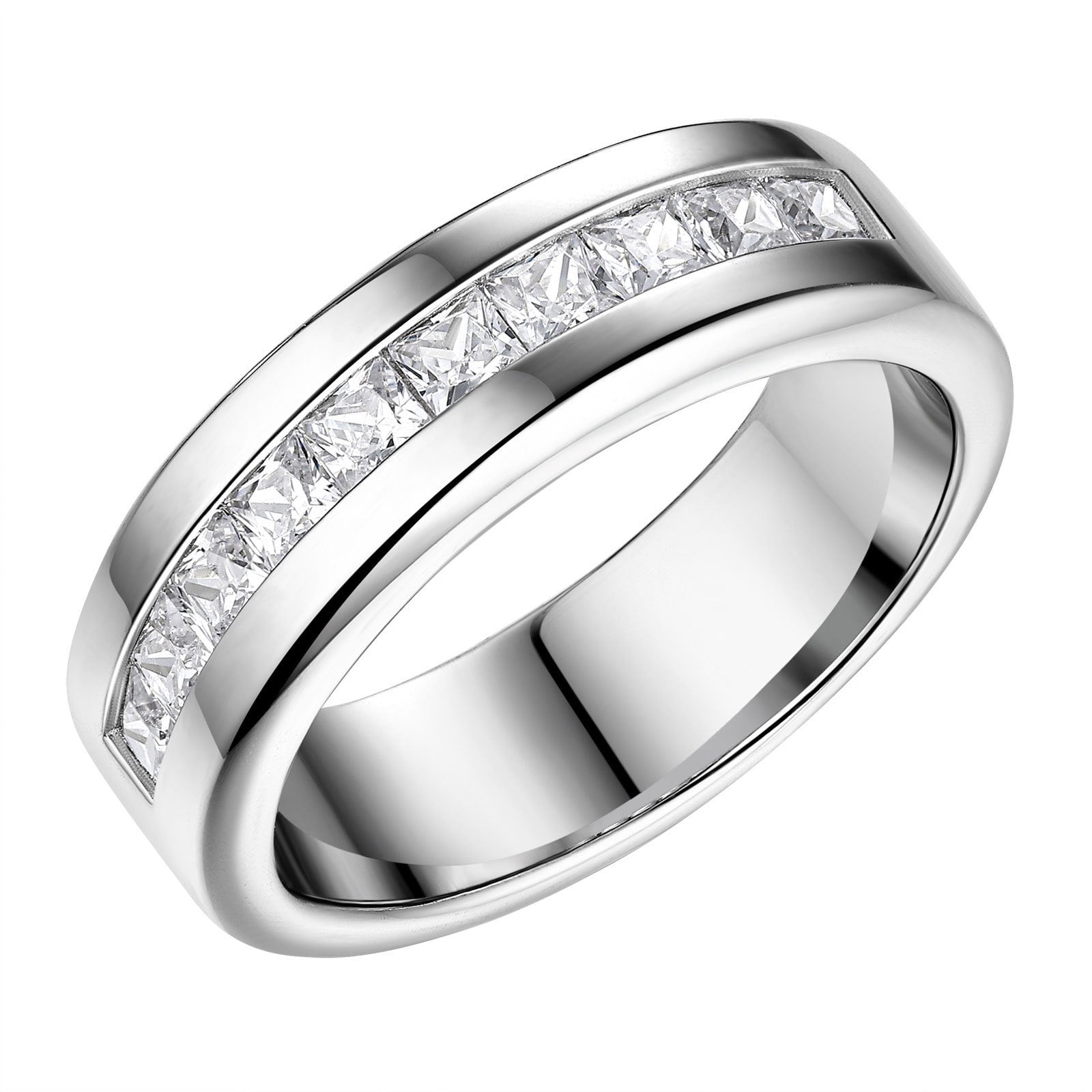 Newshe Jewellery 1Ct Men Wedding Bands Princess Cut Promise Rings for Him White Gold Plated AAAAA Cubic Zirconia Size 9