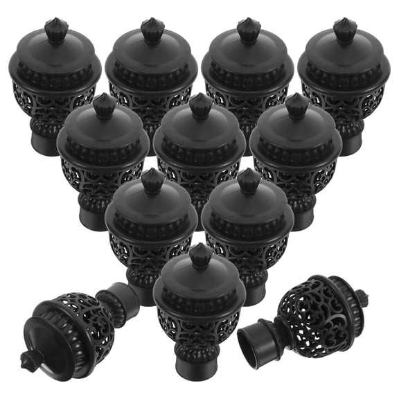 TITINICE 12-Pack Black Plastic Curtain Rod Finials with Hollow Decorative Design, Roman Rod Caps for Drapery and Window Treatments