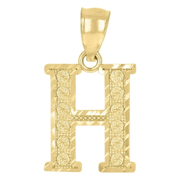 10k Yellow Gold Unisex Initial H Alphabet Charm Pendant