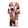 thumbnail image 3 of Yuyamidu Christmas Robes for Women V-Neck Casual Bathrobe Sleepwear Cow Print Mid-Length Night Robe Size 2XL Comfy Long Sleeves Kimono Robe with Waist Belt, Red, 3 of 7