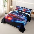 thumbnail image 3 of Castle Fairy Neon Sports Car Quilt Full for Boys,City Light Trail Full Bedspread Sets for Bedroom,Black Red, 3 of 7