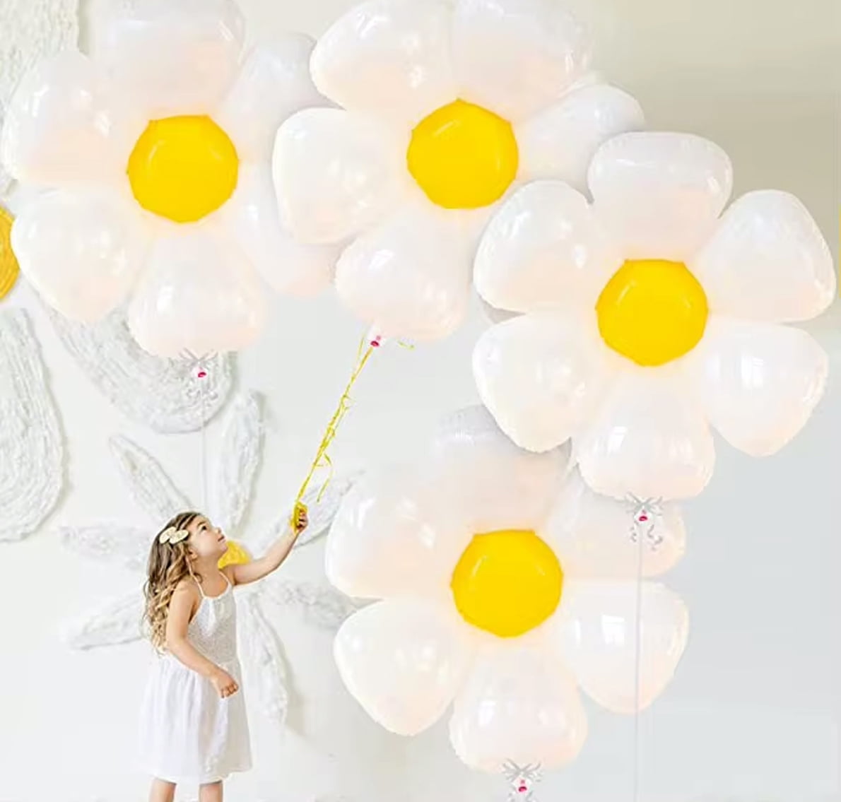 6 Pack Jumbo Daisy Balloons - 43" White Flower Foil Balloons For Wedding, Birthday & Party Decor