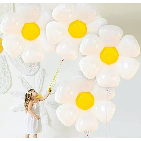 4 PCS Daisy Balloons White Daisy Flower Balloons Party Decorations Balloon Birthday Wedding Baby Shower Party Decorations Supplies