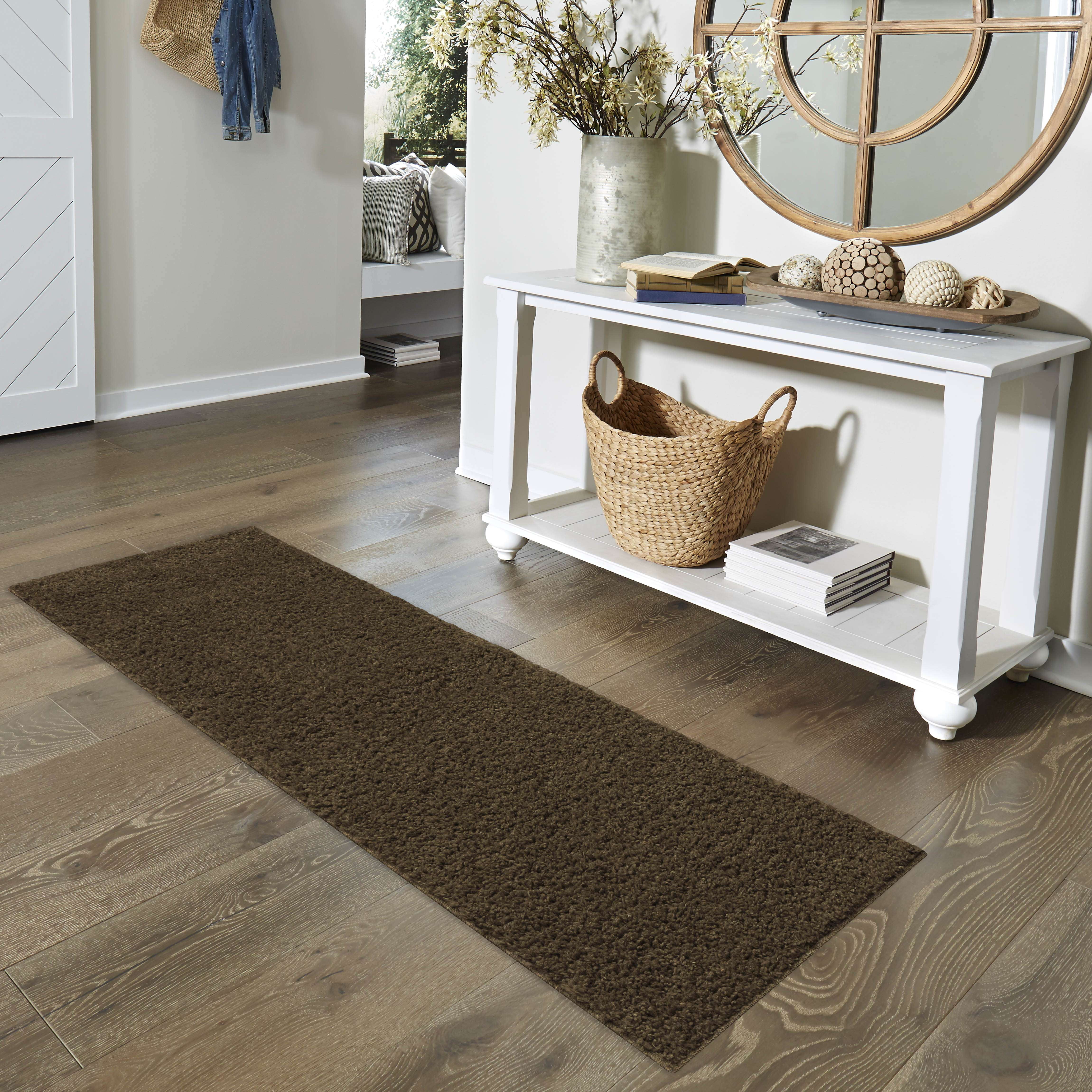 Mainstays Traditional Solid Brown Suede Shag Indoor Hallway Runner Rug, 2' x 6'