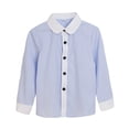 thumbnail image 4 of Xijirk Boys Contrast Collar Placket Vertical Striped Long Sleeve Button Down Dress Shirt Back to School Uniform Casual Top 2-3 Years,Light Blue, 4 of 6