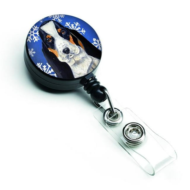 Basset Hound Winter Snowflakes Holiday Retractable Badge Reel