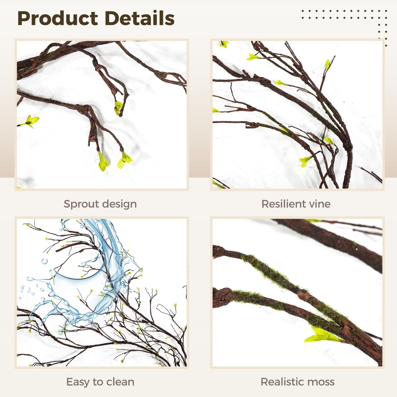 Artificial Branches, 118 Inches Malleable Fake Plants, Decorative Twigs for Floor Vase, Wall Hanging Vines Rattan Ivy Grapevines for Home Wedding Arch Jungle Decoration