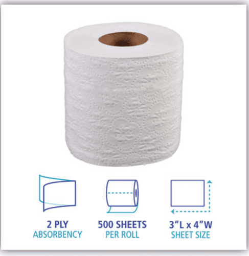 500 Sheets per Roll Commercial 96 Rolls 1-Ply Toilet Paper 