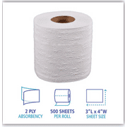 Boardwalk Standard Roll Toilet Paper, 2-Ply, Individually Wrapped, 4" x 3" Sheet, 500 Sheets per Roll, 96 Rolls per Carton