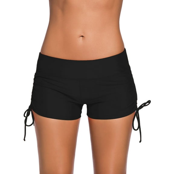 Women Low Waist Solid Color Side Strap Swim Trunks