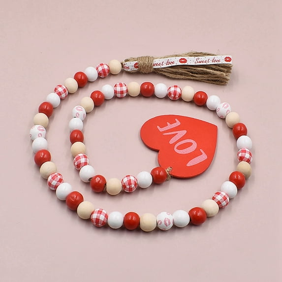 Jlong Wood Beads Garland, Rustic Red Pink Wood Bead with Jute Rope , Farmhouse Wood Beads Tiered Tray Décor for Proposal Wedding Party