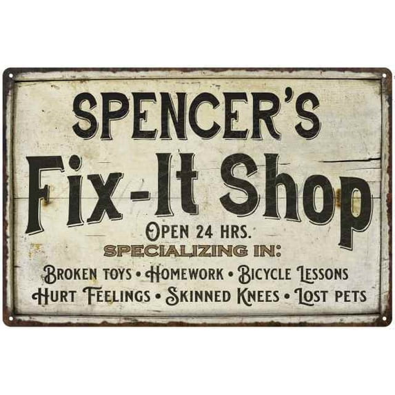 SPENCER'S Fix-It Shop Sign Grandpa Dad Wall Decor Gift 8x12 Metal 108120006387