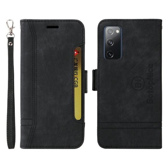 K-Lion Wallet Case for Samsung Galaxy S20 FE/Lite,Shockproof Magnetic Clasp Folio Flip Kickstand ID Credit Card Slots Holder PU Leather Wallet Phone Cover with Wrist Strap,Black
