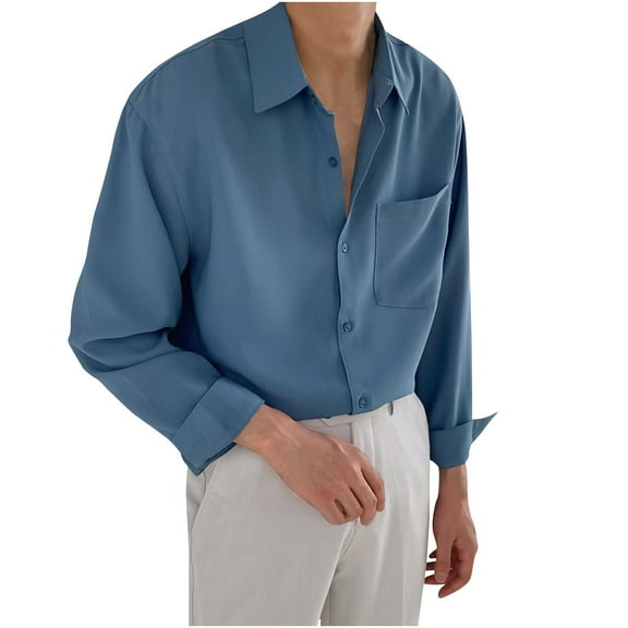 PuLe Rugby Shirt Men's Luxury Satin Urban Stylish Casual Business Long Sleeve Button Up Dress Shirt with Pocket