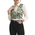 thumbnail image 4 of INSPIRE CHIC Women's Floral Pattern V Neck Sleeveless Button Satin Waistcoat Vest L Green, 4 of 6