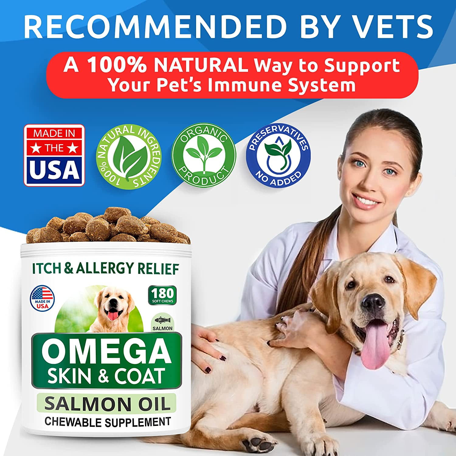 Buy Omega 3 for Dogs 180 Fish Oil Treats for Dog Shedding, Skin
