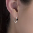 thumbnail image 3 of My Bible Black Crystal Cross Hinge Hoop Earrings in Stainless Steel for Women, 3 of 5