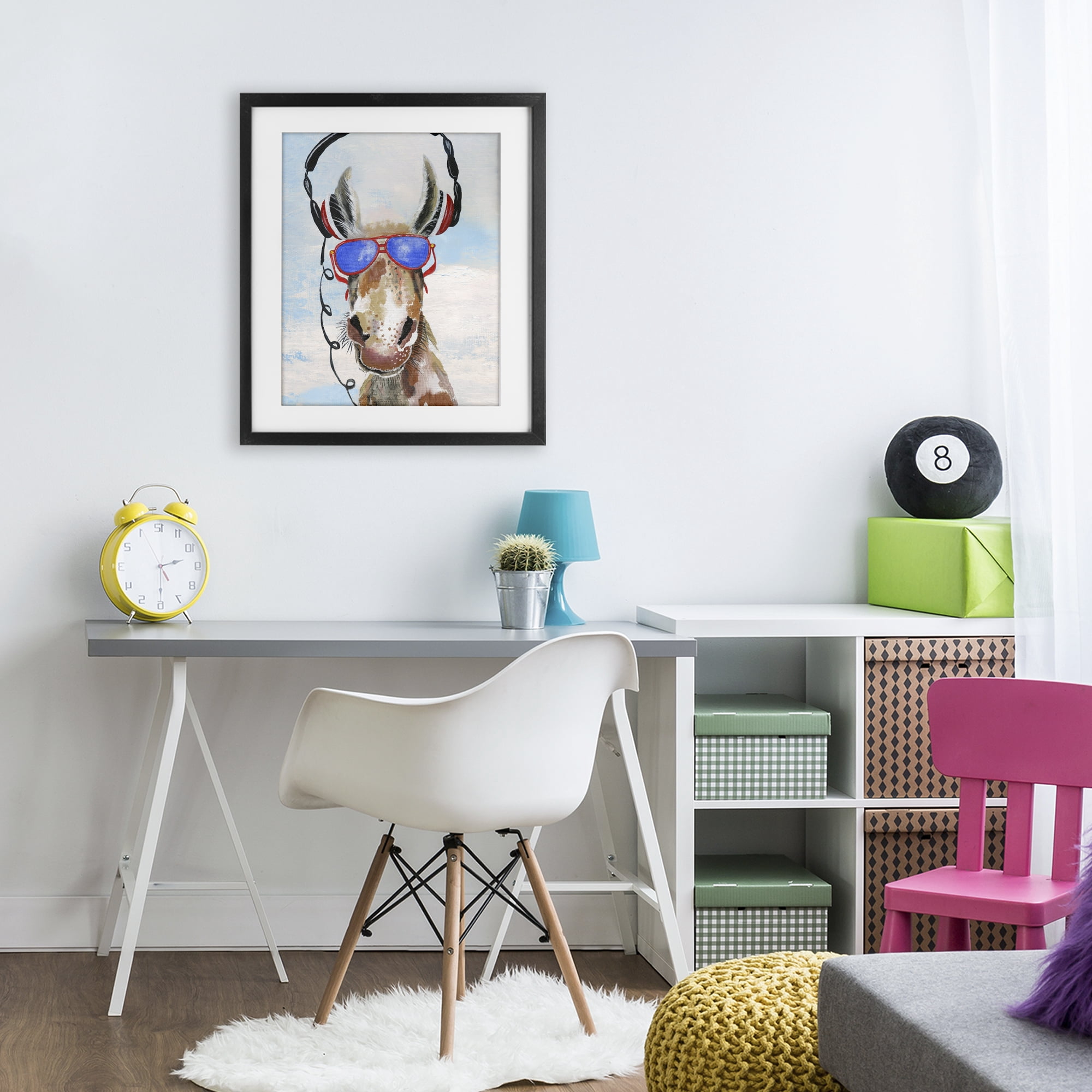 Stupell Industries Donkey Wearing Headphones Black Framed Print Under Glass, design by Janet Tava