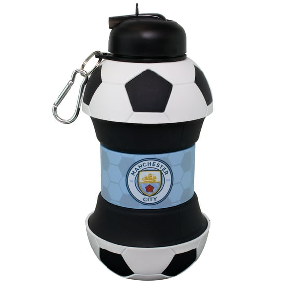 MACCABI ART Manchester City Clip-On Collapsible 1 Liter, 34 oz. size BPA-Free Silicone Soccer Large Water Bottle for Kids
