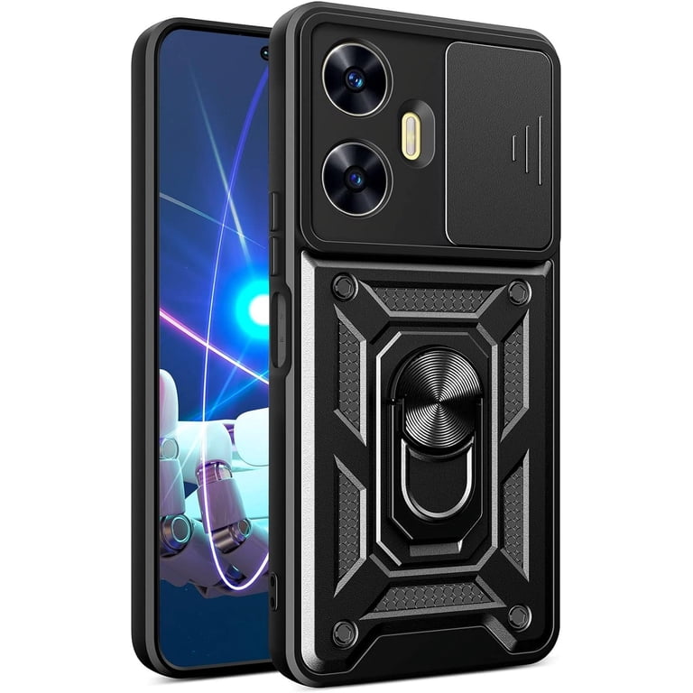 JIAFEI Cover Per Realme C55 4G - Custodia Traslucida Antiurto Con Anello Magnetico Girevole 360°, Rosso