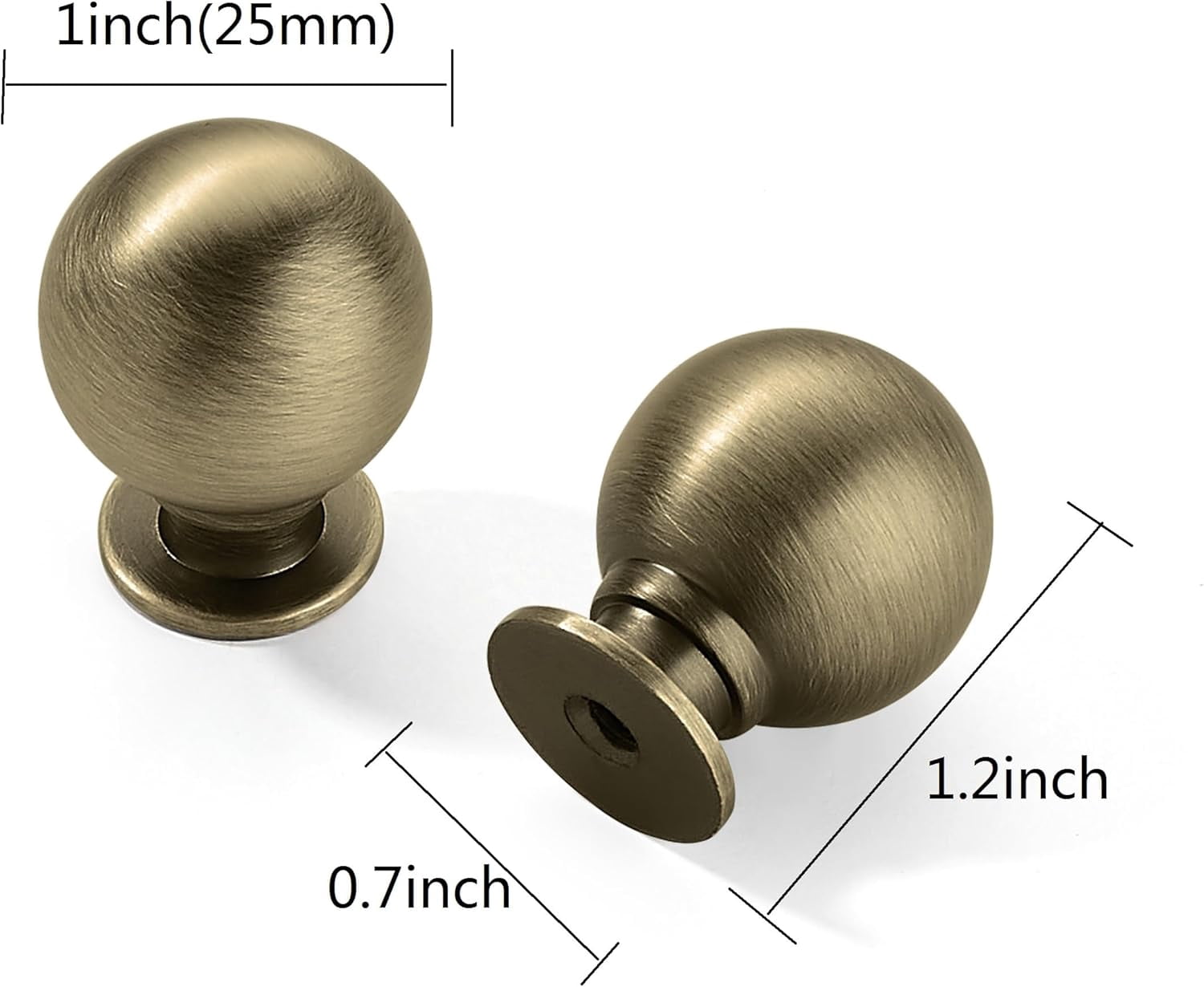 6 Pack 1 Inch Vintage Ball Brushed Antique Brass Cabinet Knobs Kitchen Cabinet Hardware Brass Drawer Knobs Pulls for Drawers.