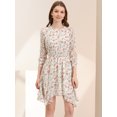 thumbnail image 4 of INSPIRE CHIC Robe Fleurie pour Femme Froncée Manches 3/4 Ourlet Asymétrique Robes Smockées Blanc P, 4 of 6
