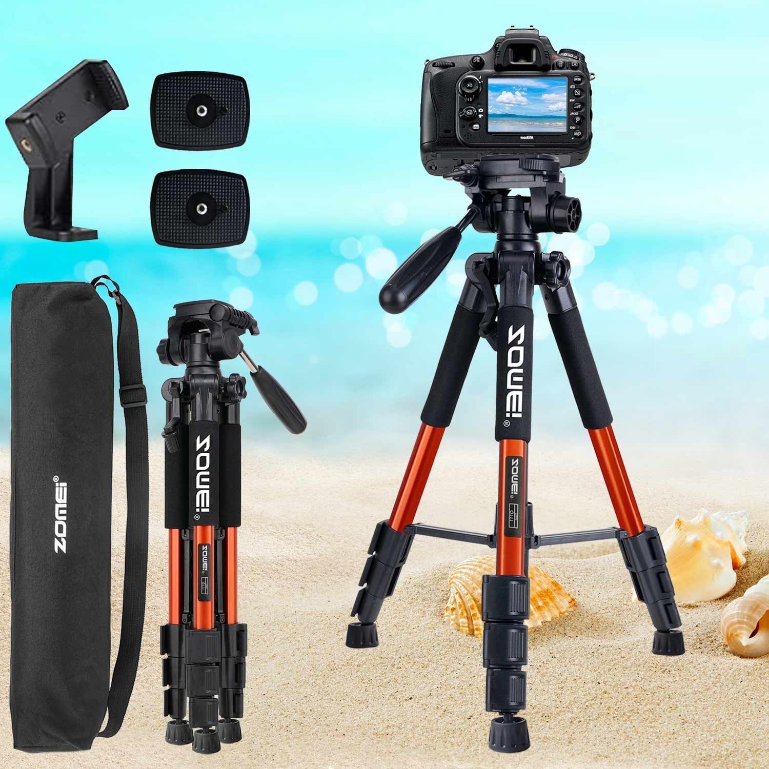 ZOMEI 55" Tripod Travel Camera Tripod with 3-Way Pan Head and Phone Holder Mount for Gopro,Projector,Smartphones Webcam,Spotting Scopesto Live Broadcast and DSLR EOS Canon Nikon Sony Samsung