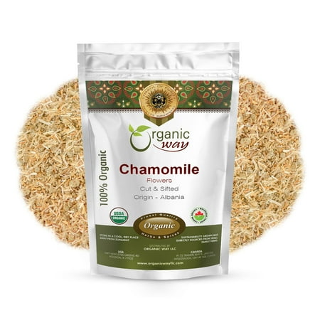 Organic Way Chamomile Flowers Cut & Sifted (Matricaria chamomilla) - European Wild-Harvest | Organic & Kosher Certified | Non GMO & Gluten Free | USDA Certified | Origin - Albania (1 LBS / 16 Oz)