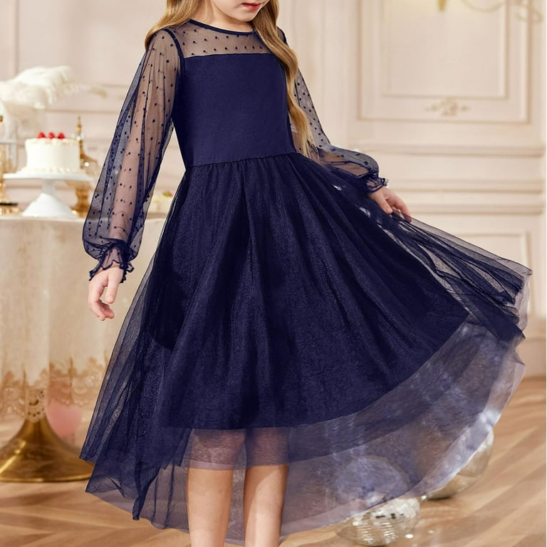 fitted lace wedding dress Teen Girls' Long Sleeves Mesh Overlay Sequin Mermaid Dress Khaki / 14Y main image 0