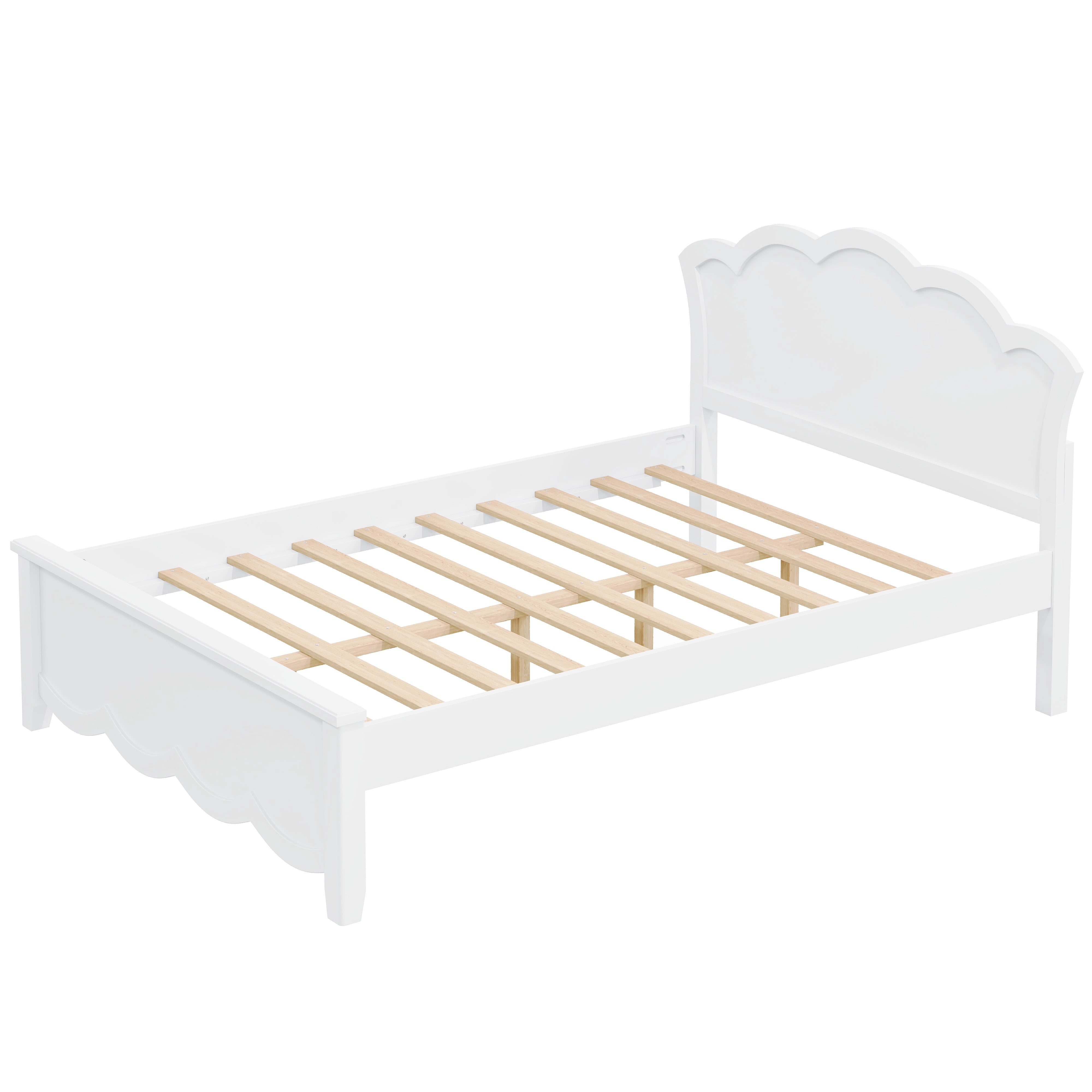 Alvantor Full Size Wood Platform Bed with Headboard, White