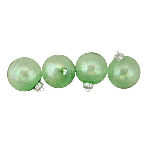 3.25 in. Shiny Green Clear Iridescent Christmas Ball Ornaments - 4 Count