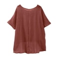 thumbnail image 6 of Summer Tops for Women 2026 Short Sleeve Crew Neck Linen Cotton Shirts Plus Size Gauze Casual Dressy Blouse, Brown M, 6 of 6