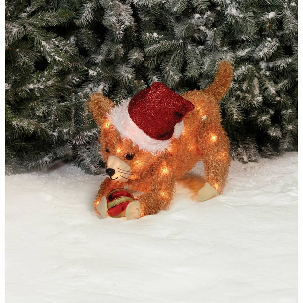 Holiday Time Christmas Decor 20" Fluffy Cat Hold Ornament Sculpture