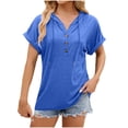 thumbnail image 1 of WEAIXIMIUNG Valentine's Day Women's Spring/Summer Solid Color Hooded Button Loose T Shirt, 1 of 3