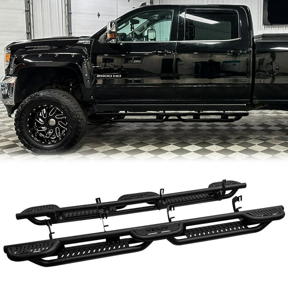 Vijay Running Boards Compatible with 2007-2019 GMC Sierra 2500HD/3500HD and 2007-2019 Chevrolet Silverado 2500HD/3500HD Crew Cab A Pair Bolt-on Side Steps Rails Steel Nerf Bar