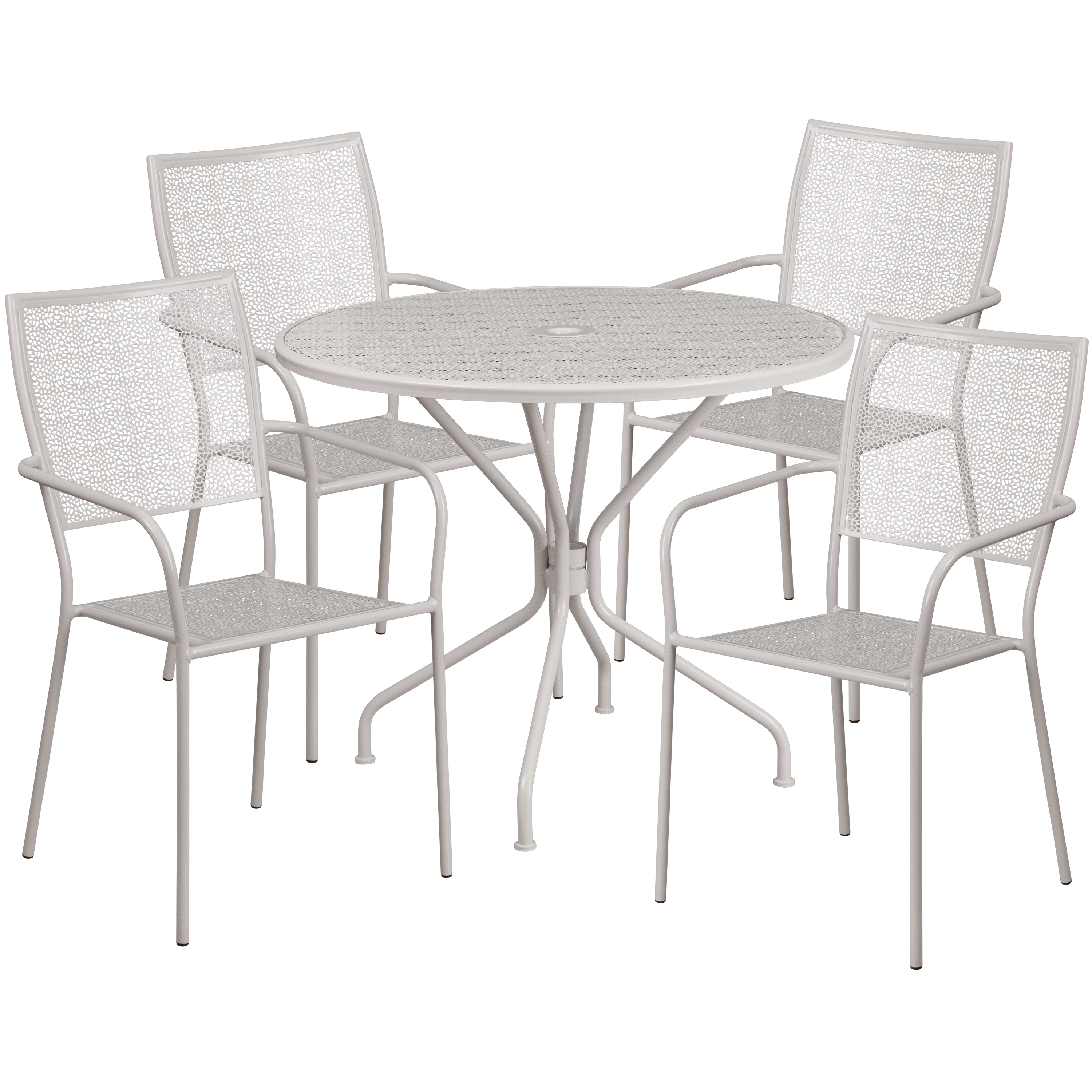 Flash Furniture Commercial Grade 35.25" Round Light Gray Indoor-Outdoor Steel Patio Table Set with 4 Square Back Chairs - image 2 of 5