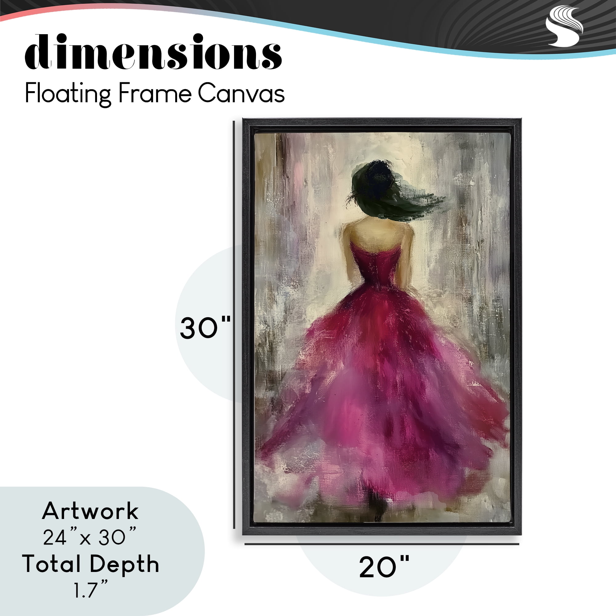 After Midnight Girl in Gown Black Framed Floater Canvas Wall Art, design by Annabelle Hall