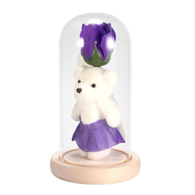 Adorno De Oso Rosa Led Con Cubierta De Vidrio, Adornos De Flores Inmortales De Simulación Para Regalo De Cumpleaños Del Día De San Valentín Yuarrent HA027175-04